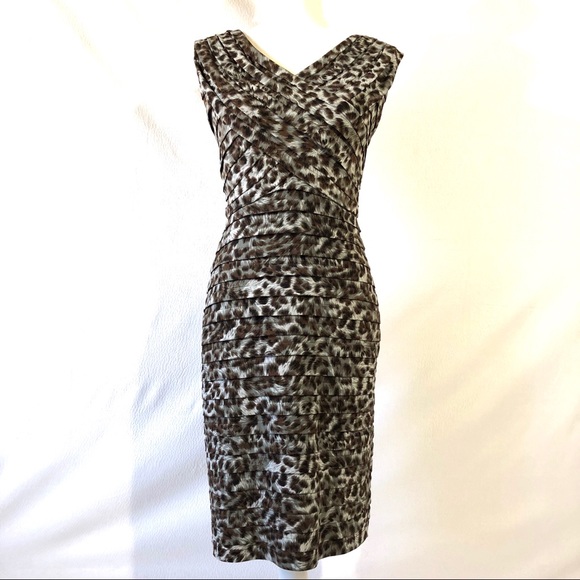 Adrianna Papell Dresses & Skirts - Adrianna Papell Animal Print Fitted Pleated Dress